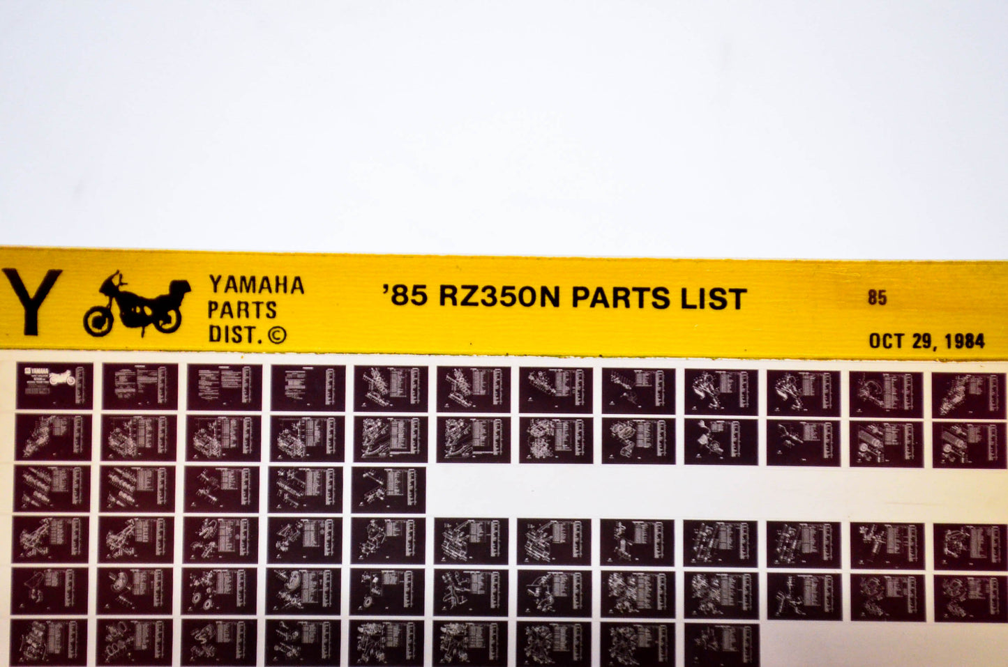 OEM Yamaha RZ350N 1984/October 29 '85 Parts List Microfiche