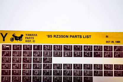 OEM Yamaha RZ350N 1984/October 29 '85 Parts List Microfiche