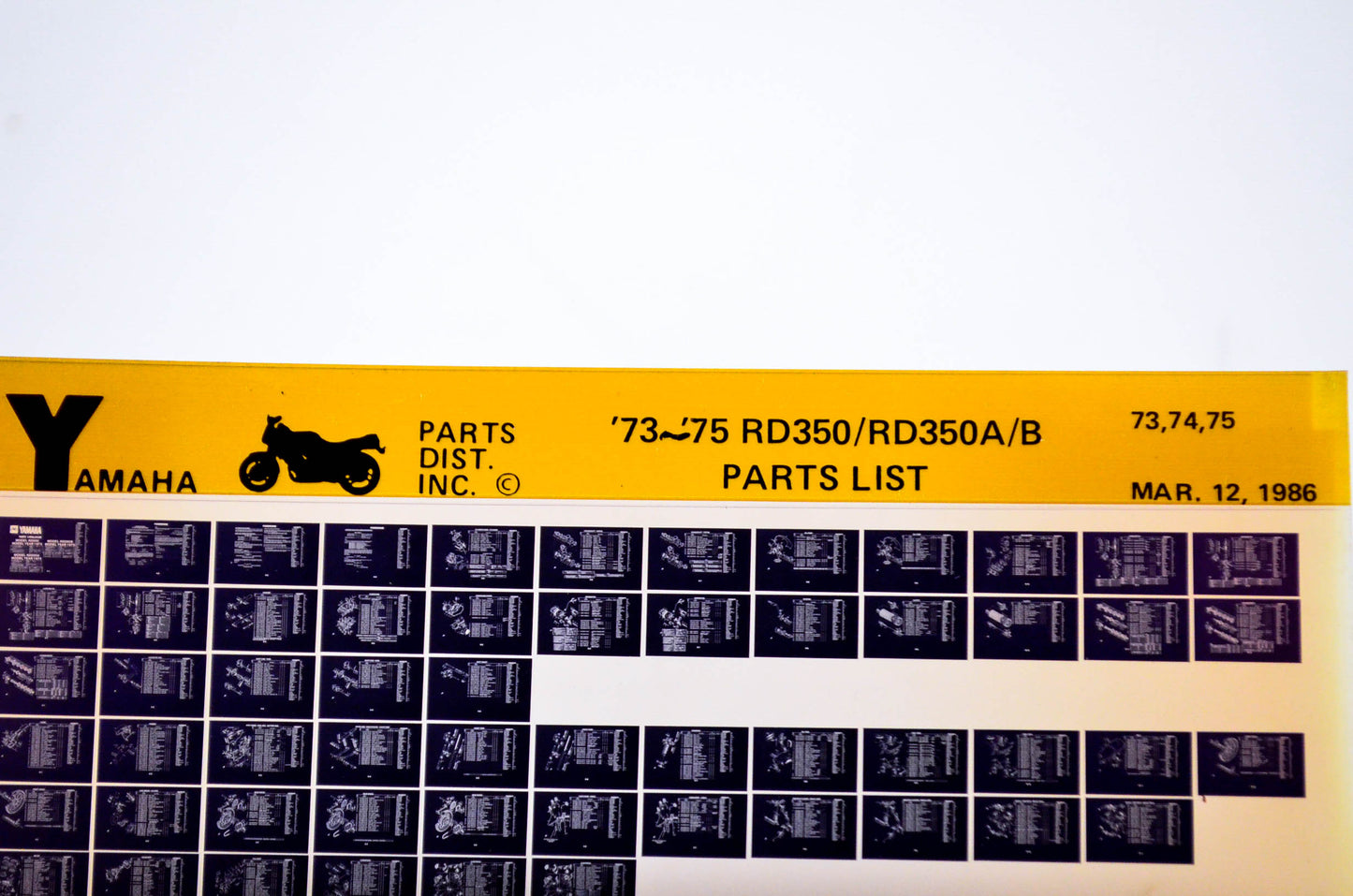 OEM Yamaha RD350/RD350A/B 1986/March 12 '73 - '75 Parts List Microfiche