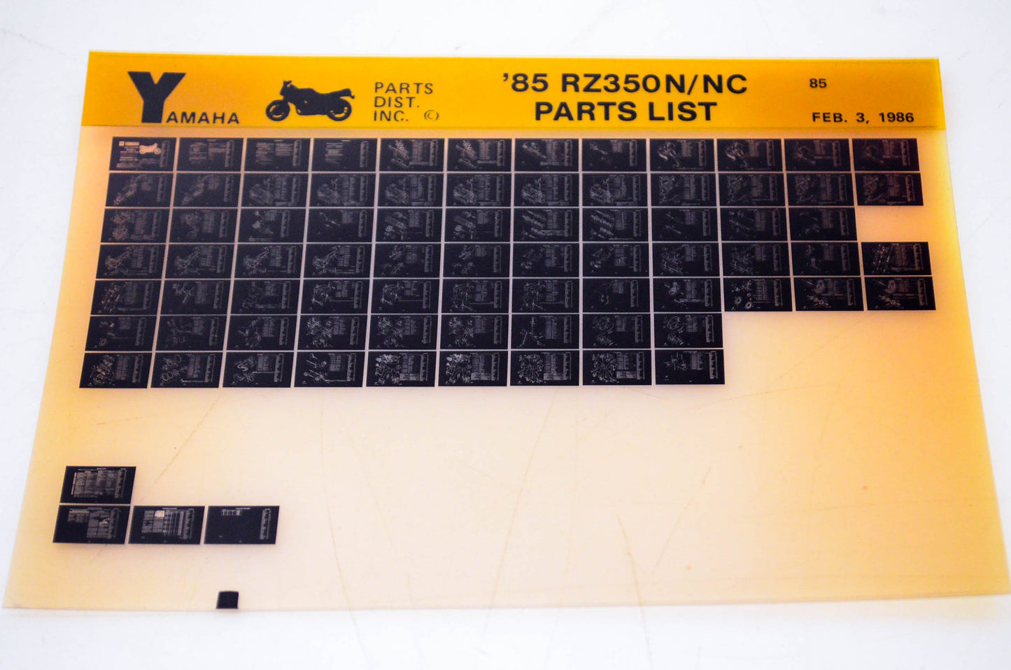 OEM Yamaha RZ350N/NC 1986/February 3 '85 Parts List Microfiche