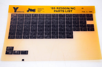 OEM Yamaha RZ350N/NC 1986/February 3 '85 Parts List Microfiche
