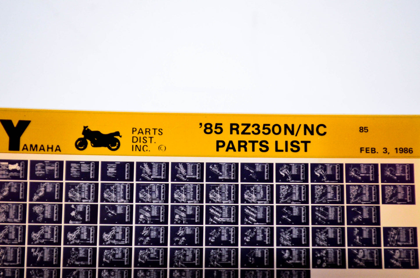 OEM Yamaha RZ350N/NC 1986/February 3 '85 Parts List Microfiche