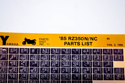 OEM Yamaha RZ350N/NC 1986/February 3 '85 Parts List Microfiche