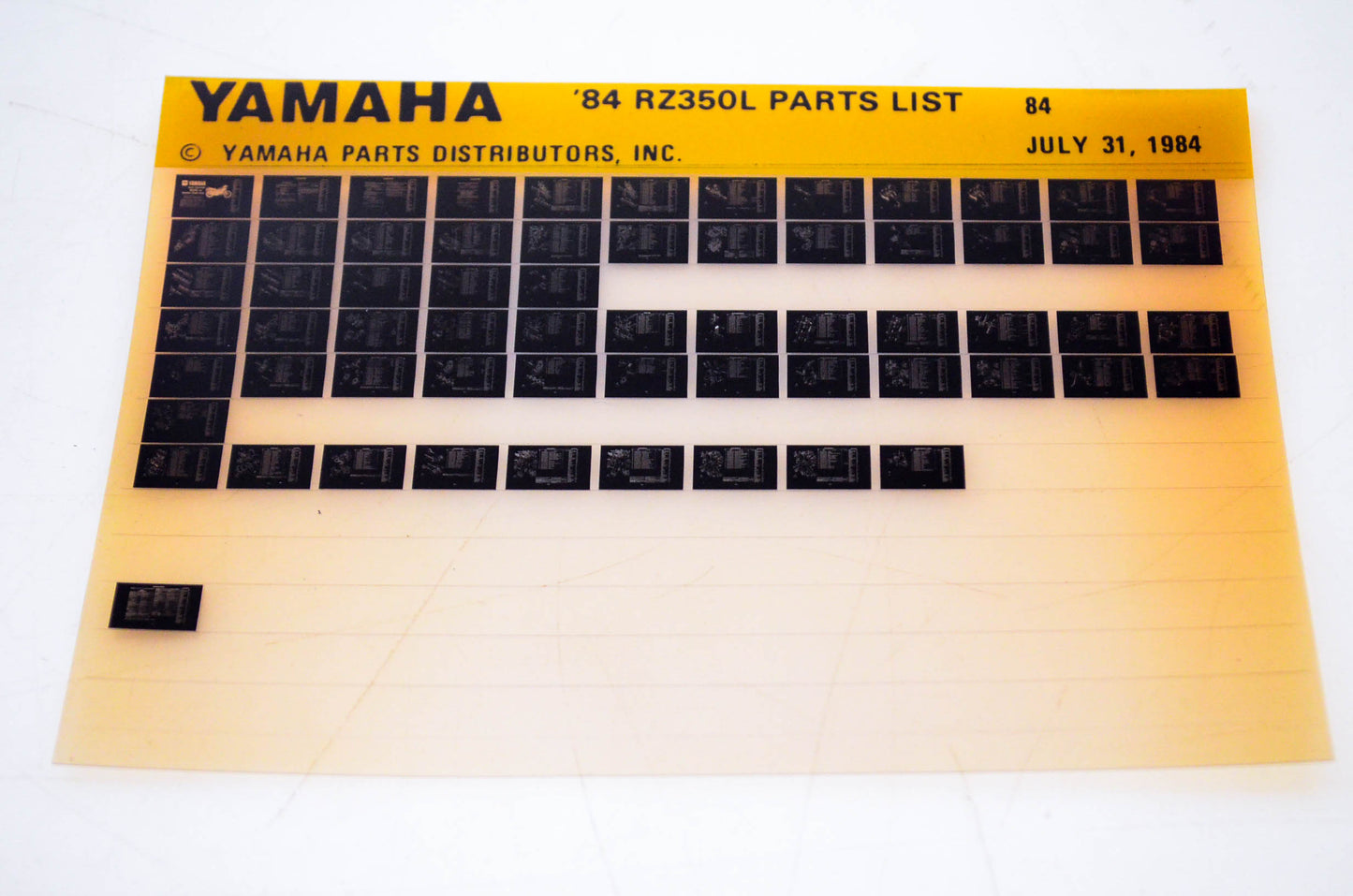 OEM Yamaha RZ350L 1984/July 31 '84 Parts List Microfiche