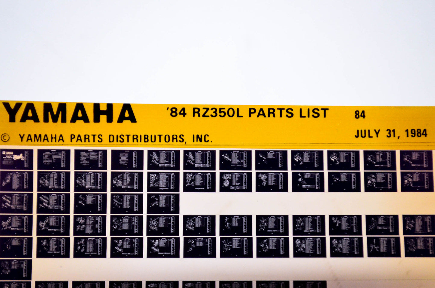 OEM Yamaha RZ350L 1984/July 31 '84 Parts List Microfiche