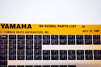 OEM Yamaha RZ350L 1984/July 31 '84 Parts List Microfiche