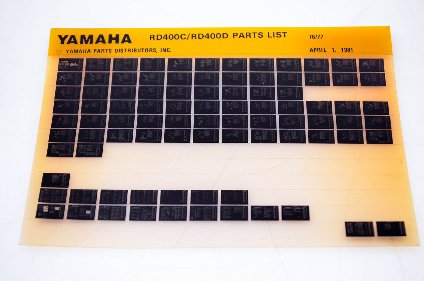 OEM Yamaha RD400C/RD400D 1981/April 1 '76 -'77 Parts List Microfiche