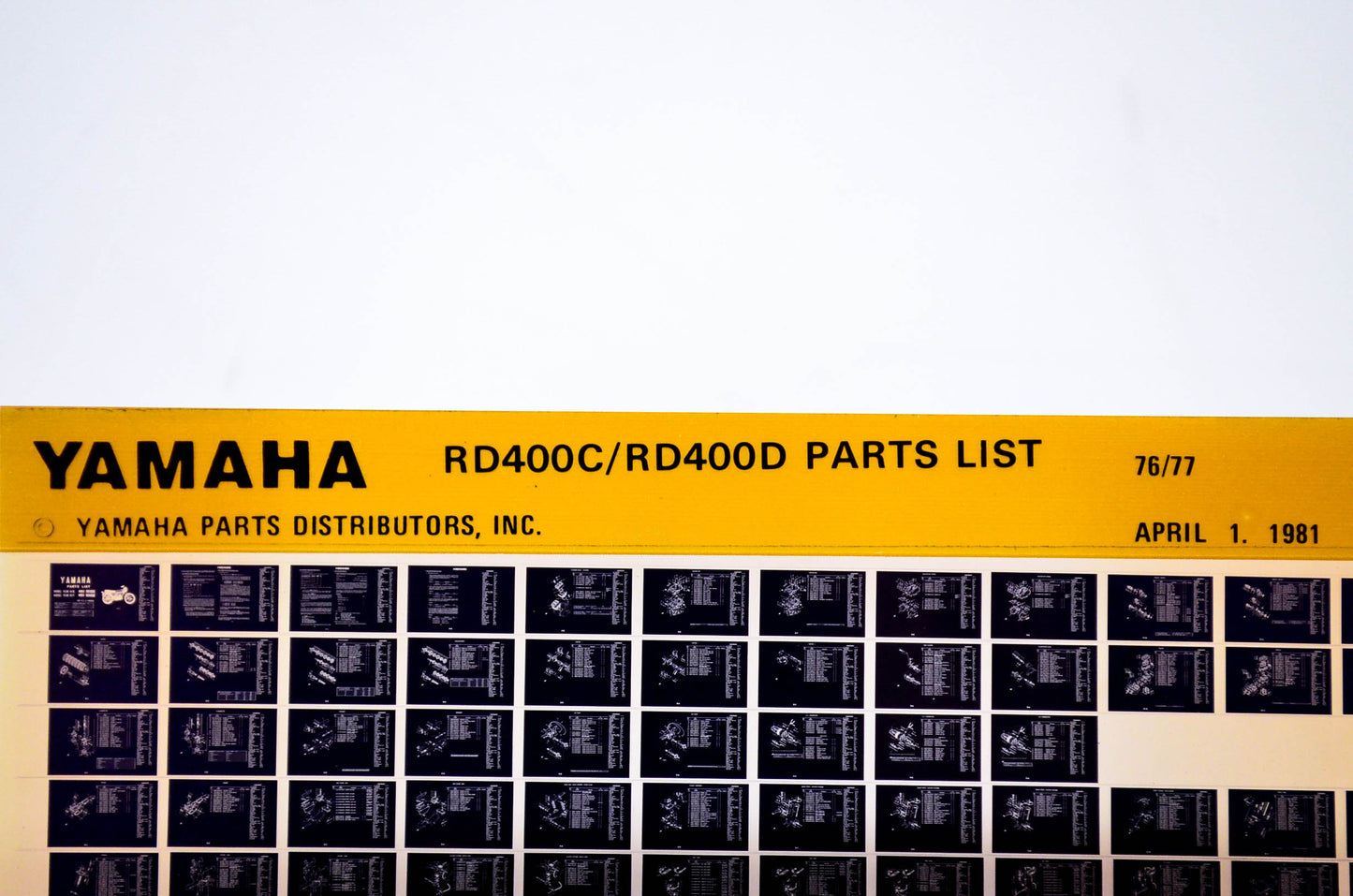 OEM Yamaha RD400C/RD400D 1981/April 1 '76 -'77 Parts List Microfiche