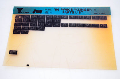 OEM Yamaha PW50S 1986/January 6 '86 Y-Zinger Parts List Microfiche