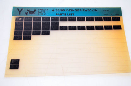 OEM Yamaha PW50K/N 1984/November 9 '83 - '85 Y-Zinger Parts List Microfiche