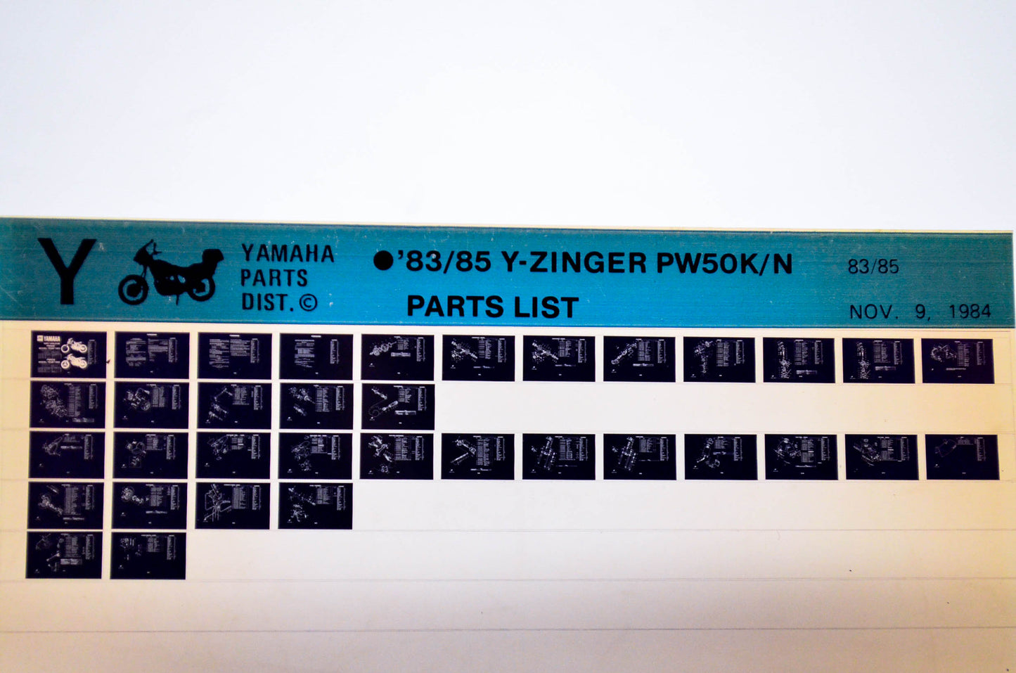 OEM Yamaha PW50K/N 1984/November 9 '83 - '85 Y-Zinger Parts List Microfiche