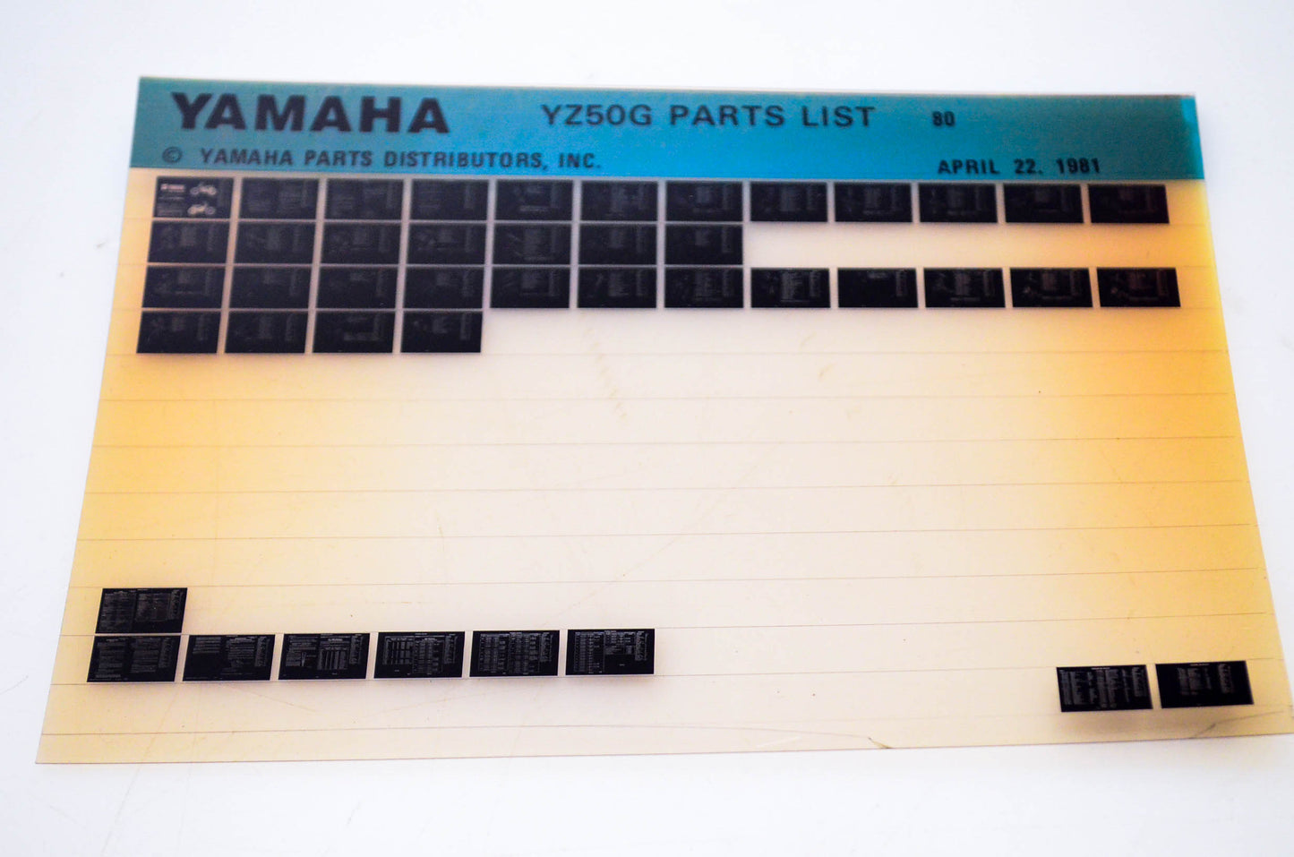 OEM Yamaha YZ50G 1981/April 22 '80 Parts List Microfiche