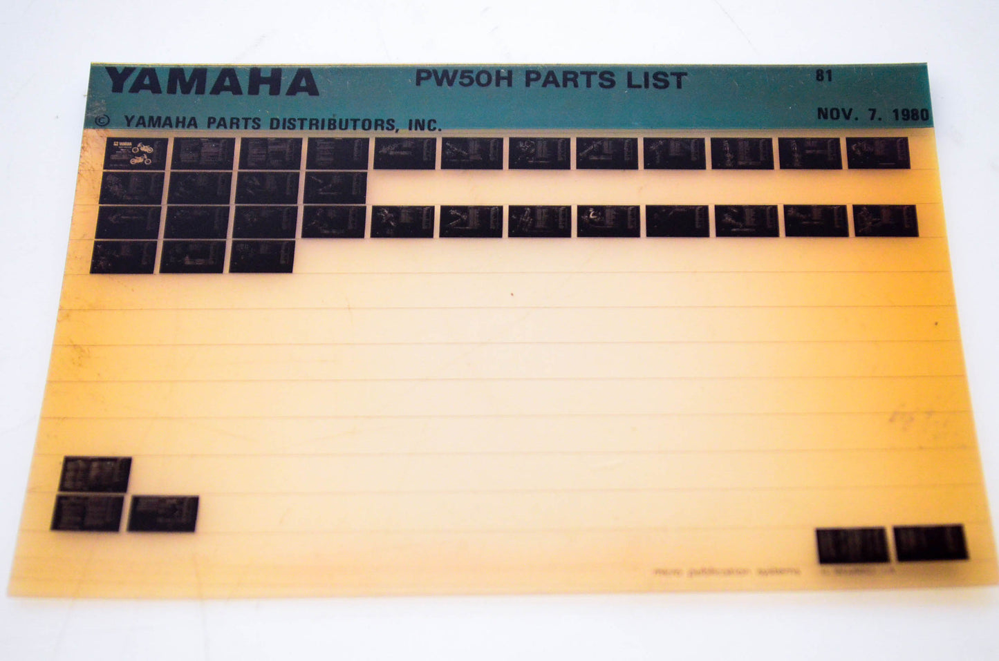 OEM Yamaha PW50H 1980/November 7 '81 Parts List Microfiche