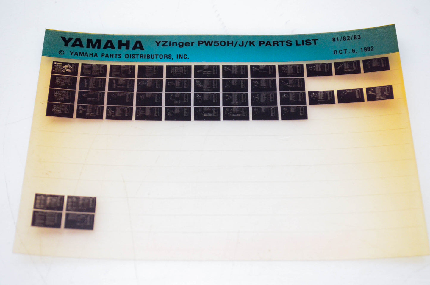OEM Yamaha PW50H/J/K 1982/October 6 '81 - '83 Y-Zinger Parts List Microfiche