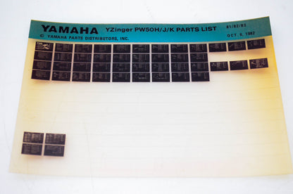 OEM Yamaha PW50H/J/K 1982/October 6 '81 - '83 Y-Zinger Parts List Microfiche