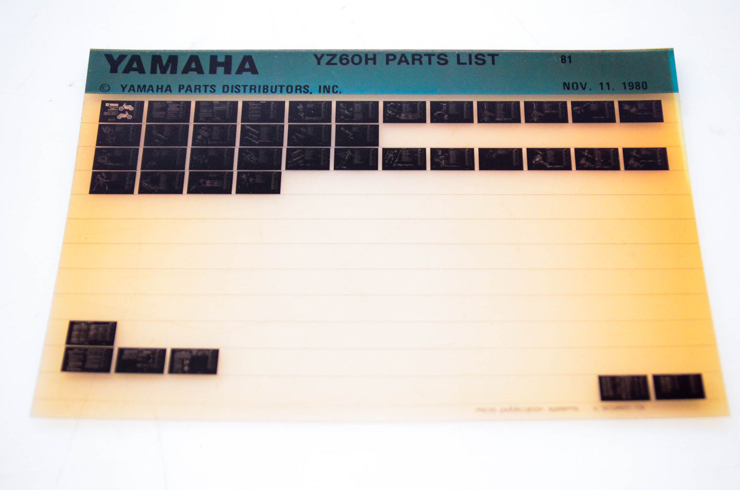 OEM Yamaha YZ60H 1980/November 11 '81 Parts List Microfiche