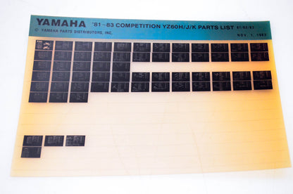 OEM Yamaha YZ60H/J/K 1983/November 1 '81 - '83 Competition Parts List Microfiche
