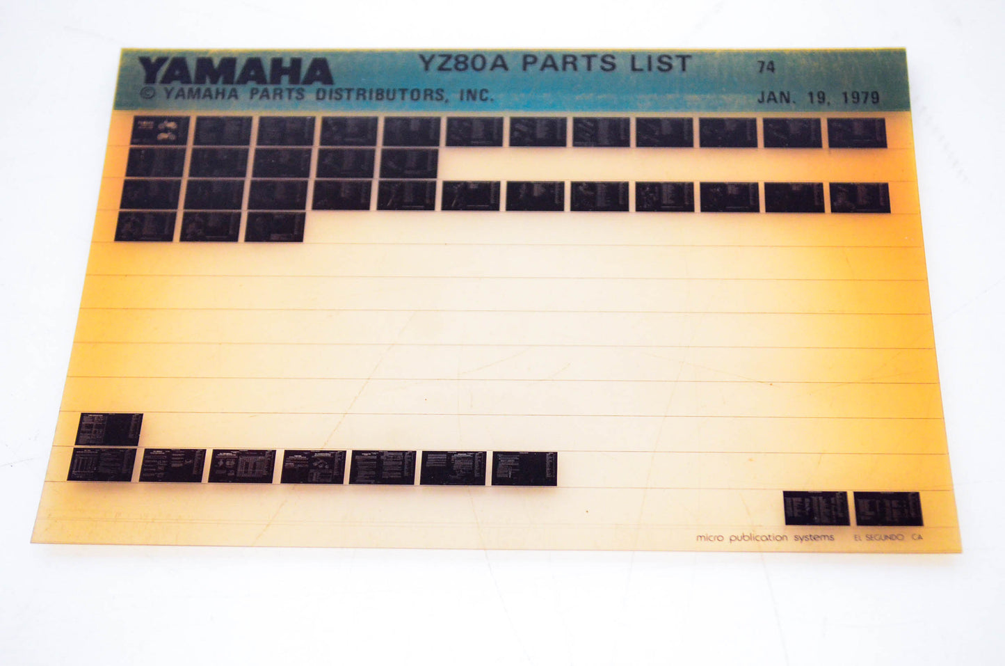 OEM Yamaha YZ80A 1979/January 19 '74 Parts List Microfiche