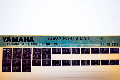 OEM Yamaha YZ80A 1979/January 19 '74 Parts List Microfiche