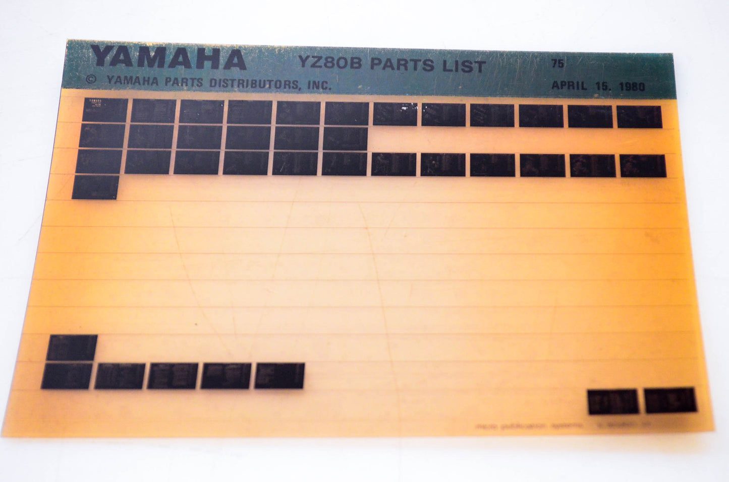 OEM Yamaha YZ80B 1980/April 15 '75 Parts List Microfiche