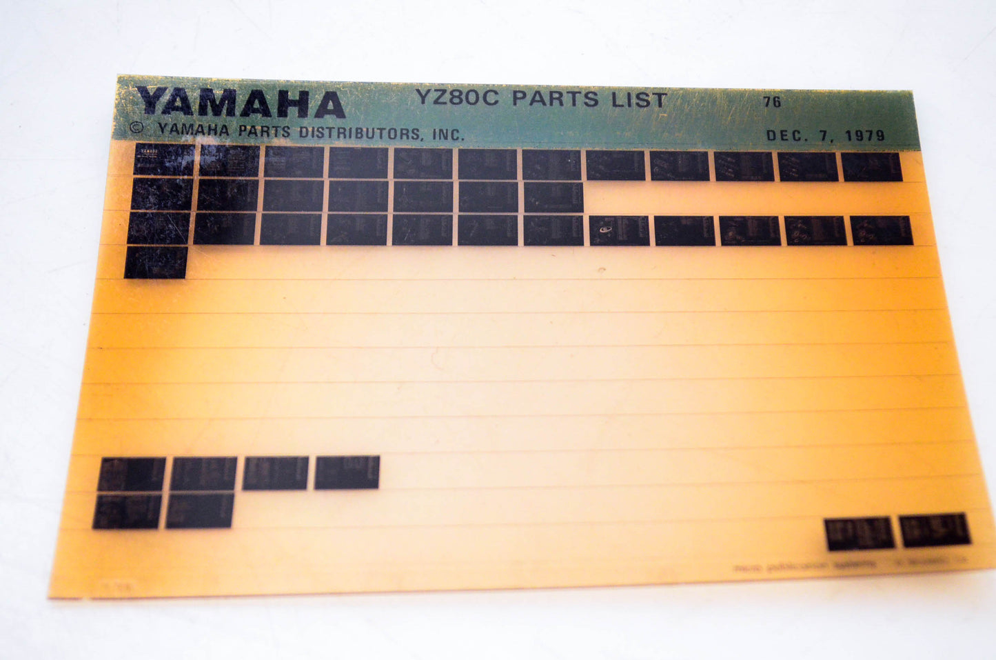 OEM Yamaha YZ80C 1979/December 7 '76 Parts List Microfiche