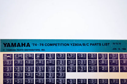 OEM Yamaha YZ80A/B/C 1984/January 16 '74 - '76 Competition Parts List Microfiche