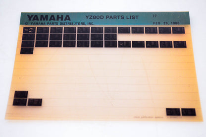 OEM Yamaha YZ80D 1980/February 29 '77 Parts List Microfiche