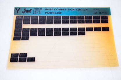 OEM Yamaha YZ80L/N 1985/January 22 '84 - '85 Competition Parts List Microfiche