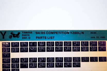 OEM Yamaha YZ80L/N 1985/January 22 '84 - '85 Competition Parts List Microfiche
