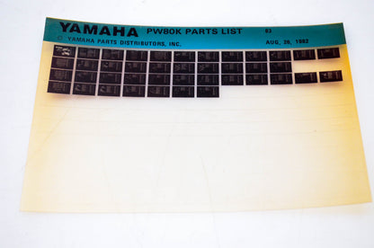 OEM Yamaha PW80K 1982/August 26 '83 Parts List Microfiche