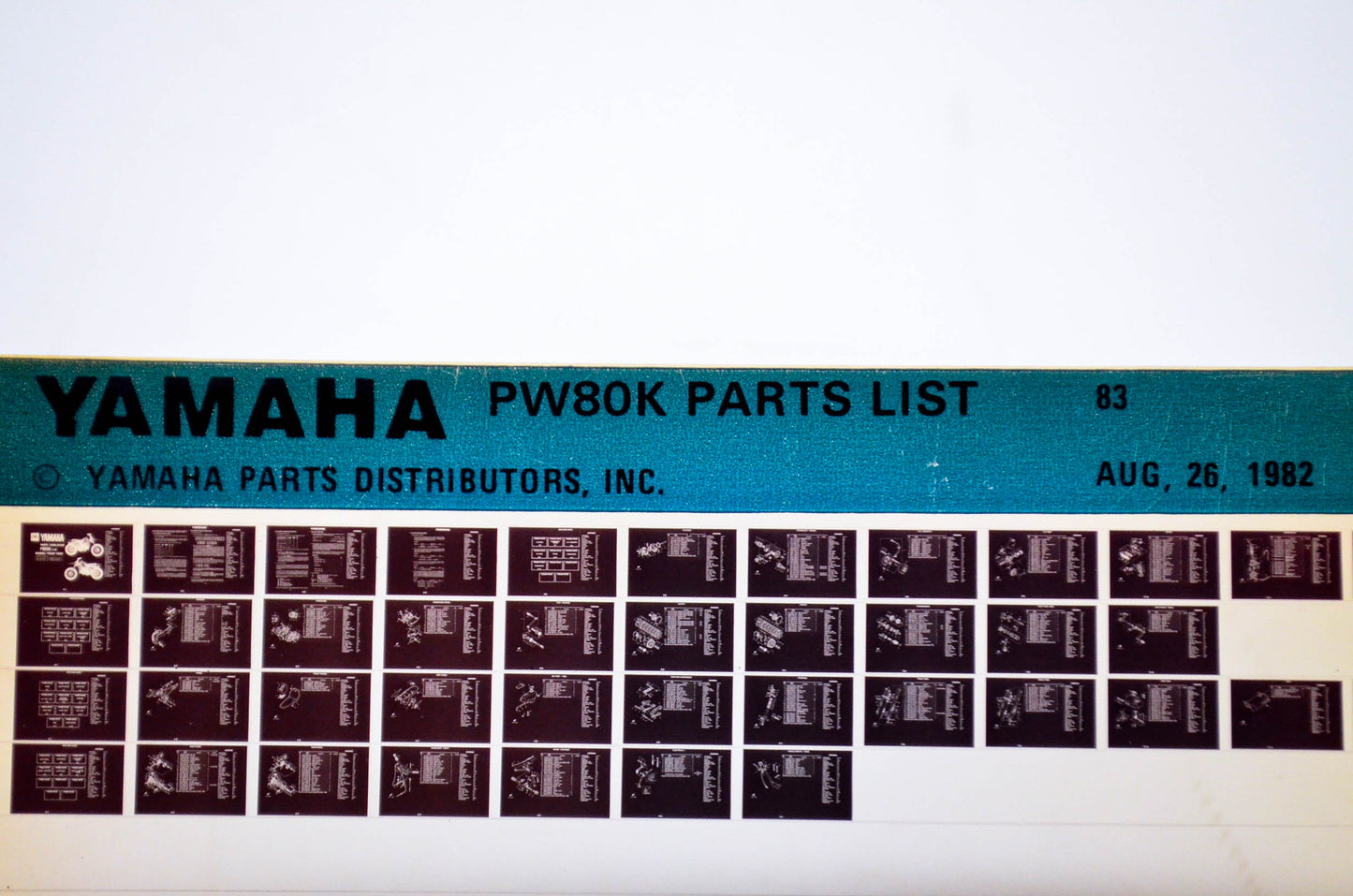 OEM Yamaha PW80K 1982/August 26 '83 Parts List Microfiche