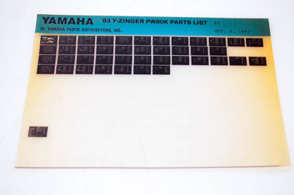 OEM Yamaha PW80 K 1983/October 3 '83 Y-Zinger Parts List Microfiche