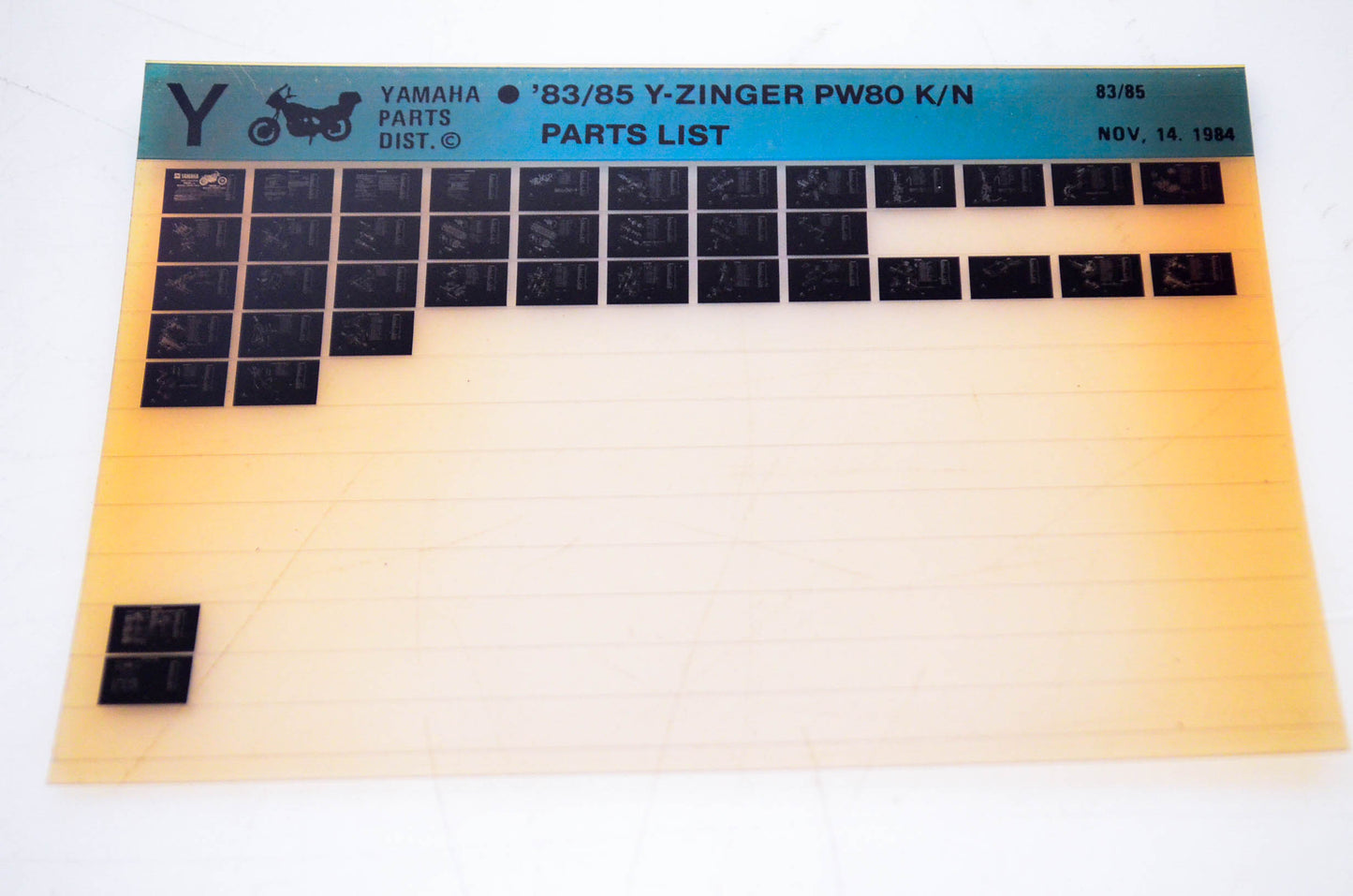 OEM Yamaha PW80 K/N 1984/November 14 '83 - '85 Y-Zinger Parts List Microfiche