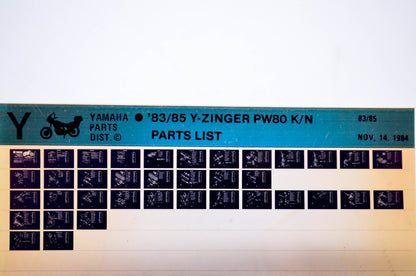 OEM Yamaha PW80 K/N 1984/November 14 '83 - '85 Y-Zinger Parts List Microfiche