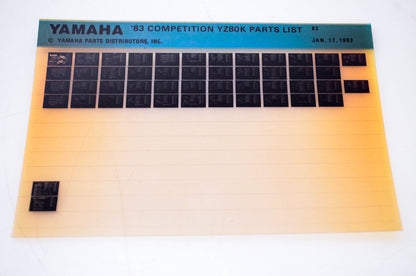 OEM Yamaha YZ80K 1983/January 17 '83 Competition Parts List Microfiche