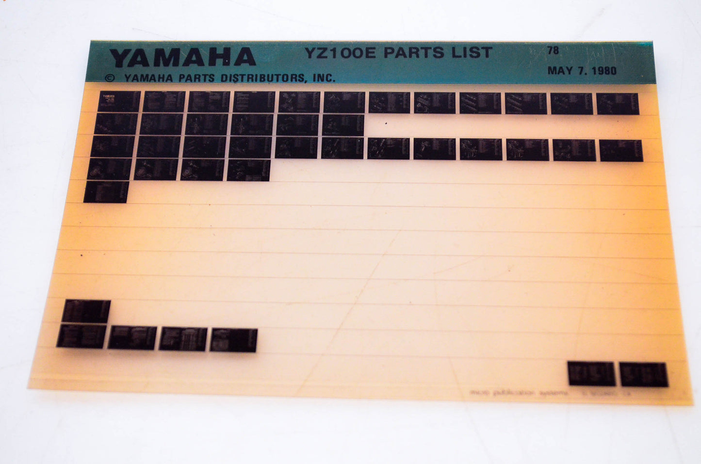 OEM Yamaha YZ100E 1980/May 7 '78 Parts List Microfiche