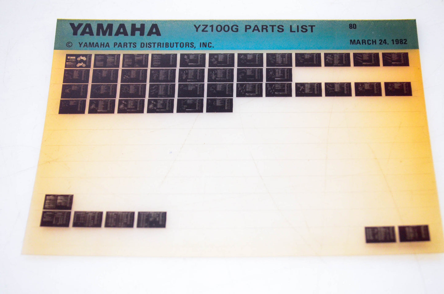 OEM Yamaha YZ100G 1982/March 24 '80 Parts List Microfiche