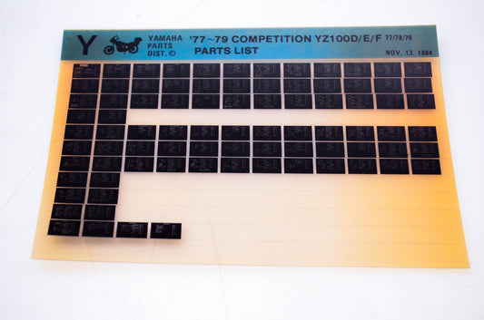 OEM Yamaha YZ100D/E/F 1984/November 13 '77-'79 Competition Parts List Microfiche