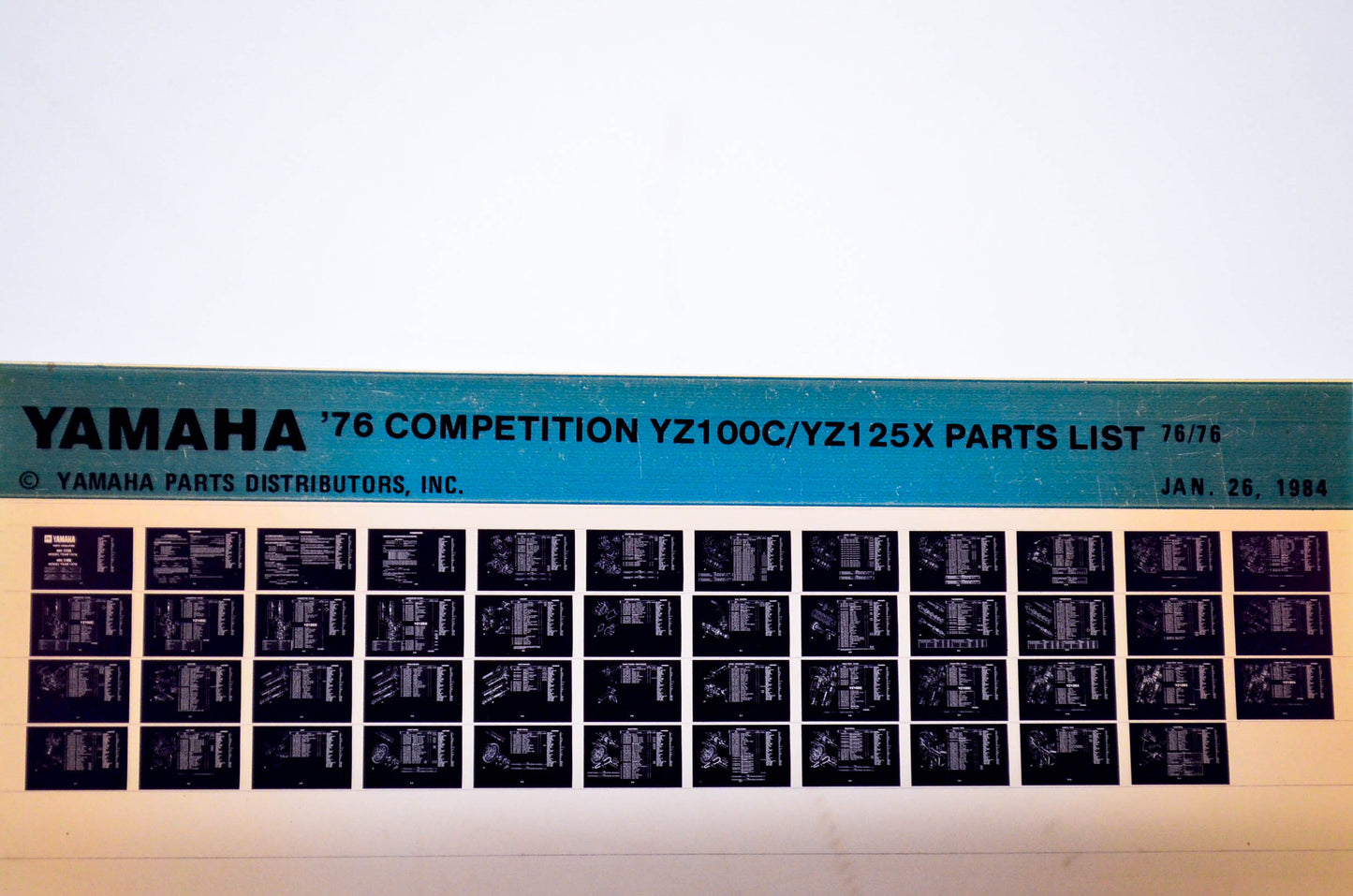 OEM Yamaha YZ100C/YZ125X 1984/January 26 '76 Competition Parts List Microfiche