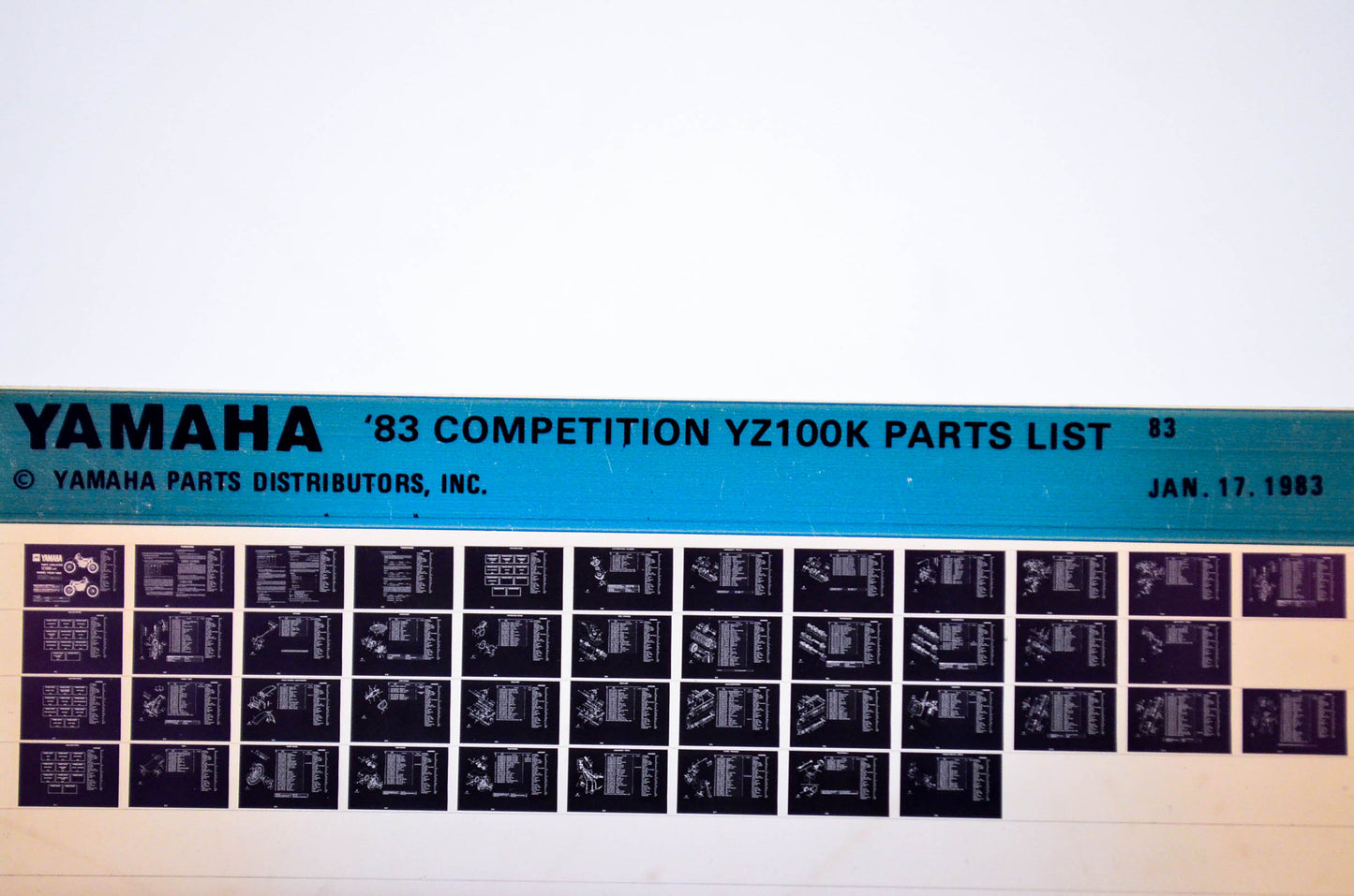 OEM Yamaha YZ100K 1983/January 17 '83 Competition Parts List Microfiche