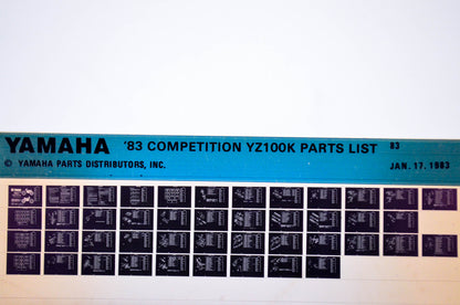 OEM Yamaha YZ100K 1983/January 17 '83 Competition Parts List Microfiche