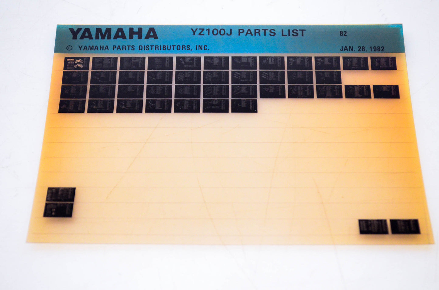 OEM Yamaha YZ100J 1982/January 28 '82 Parts List Microfiche
