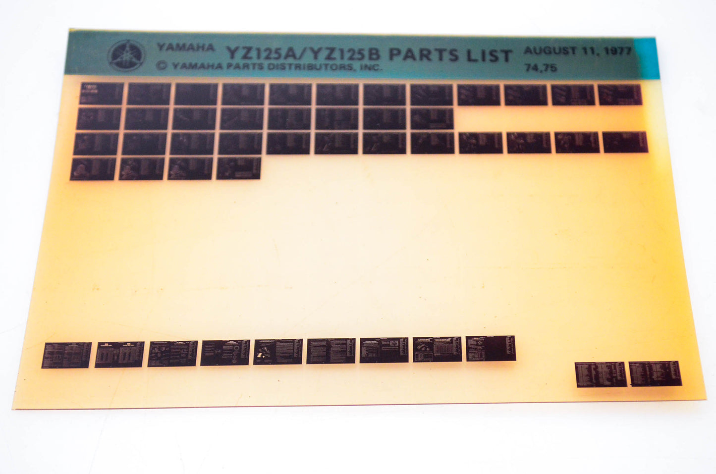 OEM Yamaha YZ125A/YZ125B 1977/August 11 '74 - '75 Parts List Microfiche