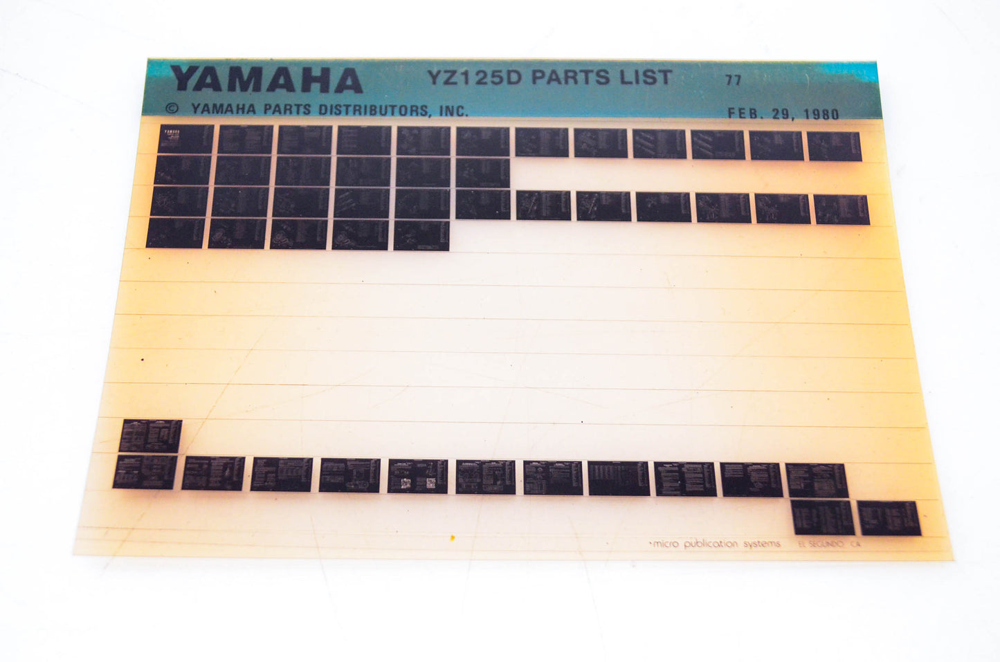 OEM Yamaha YZ125D 1980/February 29 '77 Parts List Microfiche