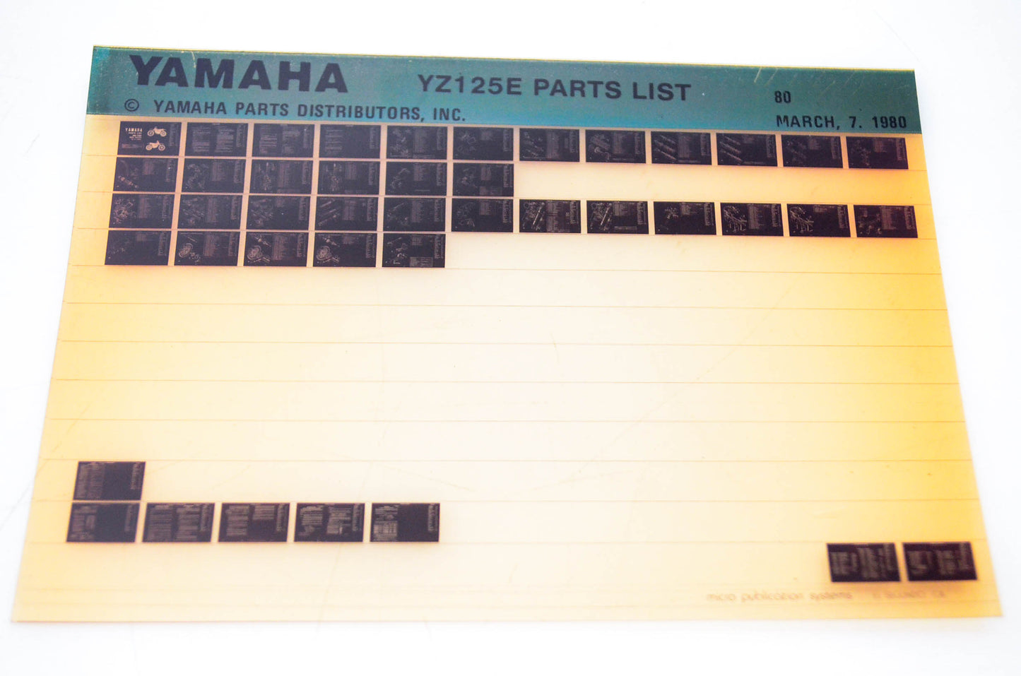 OEM Yamaha YZ125E 1980/March 7 '80 Parts List Microfiche