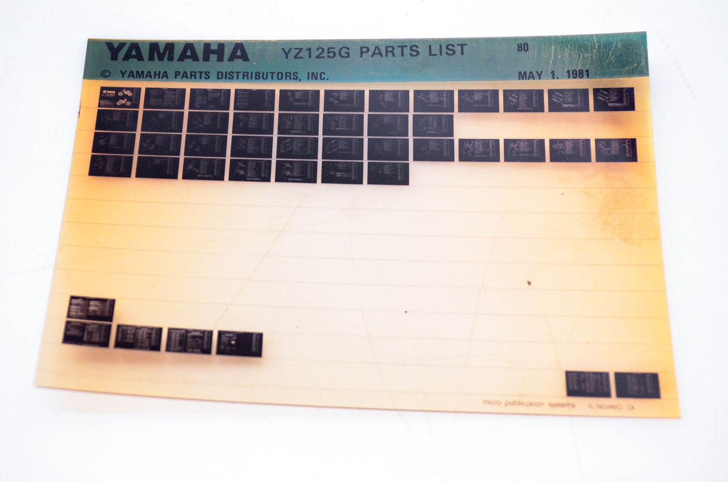 OEM Yamaha YZ125G 1981/May 1 '80 Parts List Microfiche