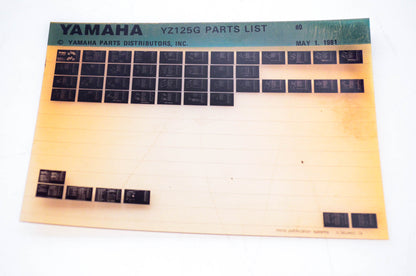 OEM Yamaha YZ125G 1981/May 1 '80 Parts List Microfiche