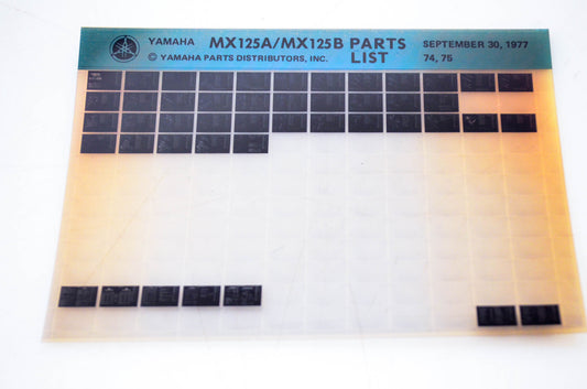 OEM Yamaha MX125A/MX125B 1977/September 30 '74 - '75 Parts List Microfiche