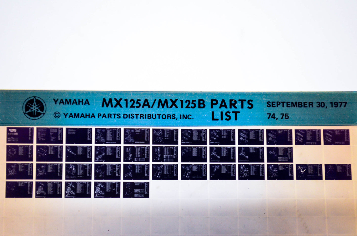 OEM Yamaha MX125A/MX125B 1977/September 30 '74 - '75 Parts List Microfiche