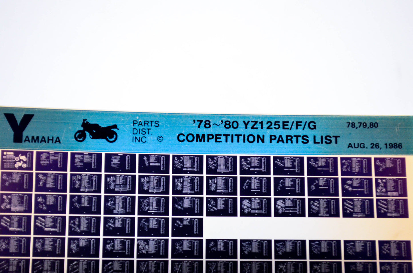 OEM Yamaha YZ125E/F/G 1986/August 26 '78 - '80 Competition Parts List Microfiche